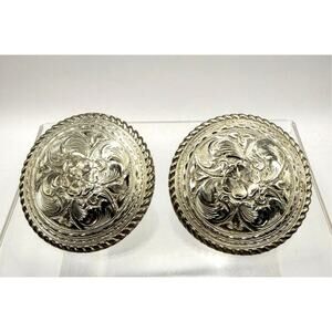 Crumrine Silver Tone Floral & Scrollwork Conchos-Pair